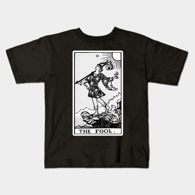 0. The Fool Tarot Card | Black and White Kids T-Shirt by wildtribe